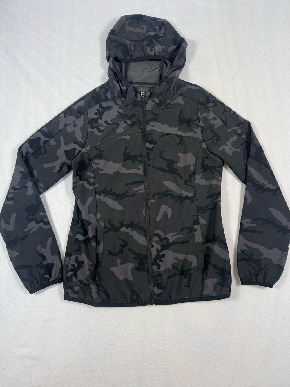 ZYIA Men's Hooded Camo Windbreaker Jacket - Black & Gray